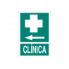 Evacuation sign pictorama and text - Left arrow clinic