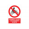 Pictogram and text sign: COFAN motorcycle access prohibited