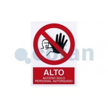 Señal prohibido pictograma y texto - ALTO acceso personal autorizado