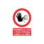Pictogram and text sign - El Paso to person outside the work