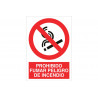 Señal de pictograma y texto Prohibido fumar, peligro de incendio COFAN