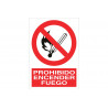 Pictogram sign and text Prohibited lighting fire COFAN