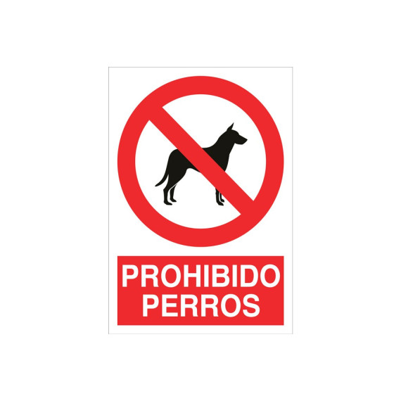 Piktogramm und Textschild - verbotene Hunde