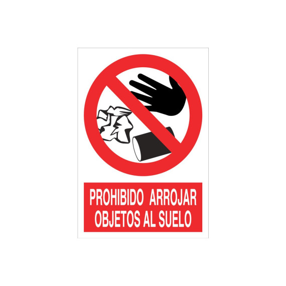 Señal prohibido pictograma y texto Prohibido arrojar objetos al suelo