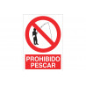 Prohibido pescar, cartel de seguridad de texto y pictograma COFAN