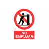 Safety sign Prohibited Pushing pictogram and text COFAN