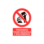Señal prohibido pictograma y texto - Prohibido tirar basuras