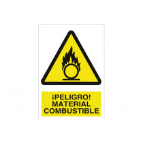Señal advertencia pictorama y texto - ¡Peligro! material combustible