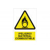 Signo de aviso Perigo! material combustível (texto e pictograma)