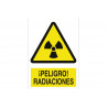 Signo de aviso Perigo! radiações (texto e pictograma)