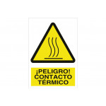 Señal advertencia pictorama y texto - ¡Peligro! contacto térmico