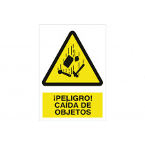 Señal advertencia pictorama y texto - ¡Peligro! caída de objetos