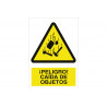 Sinal de alerta Perigo! objetos caindo (pictograma e texto) COFAN