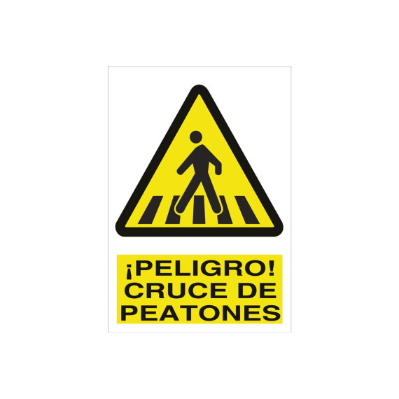 Señal advertencia pictorama y texto - Peligro cruce de peatones