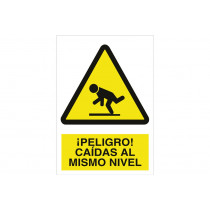 Señal advertencia pictorama y texto - ¡Peligro! caída al mismo nivel