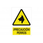 Señal advertencia pictorama y texto - ¡Precaución! perros