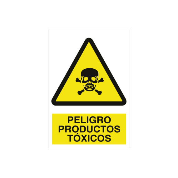 Señal advertencia pictorama y texto - Peligro productos tóxicos