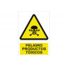 Cartel de advertencia de texto y pictograma Peligro productos tóxicos COFAN