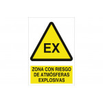 Señal advertencia pictorama y texto - Zona riesgo atmósfera explosiva