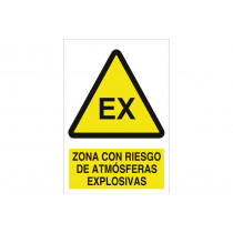 Señal advertencia pictorama y texto - Zona riesgo atmósfera explosiva