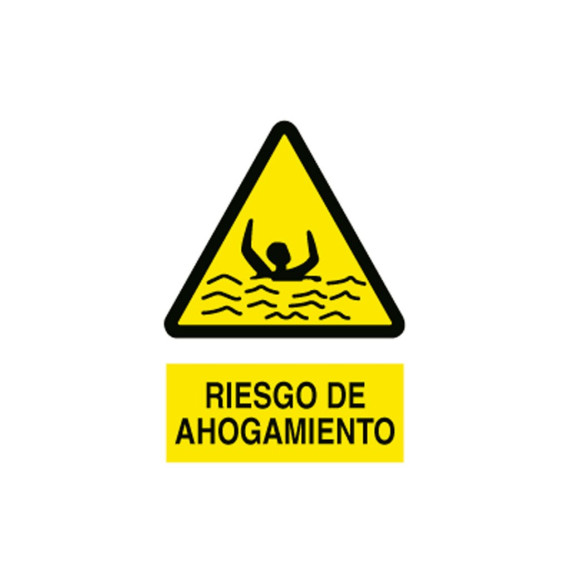 Señal advertencia pictorama y texto - Riesgo de ahogamiento