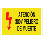 Señal advertencia pictorama y texto - Atención 380V peligro de muerte