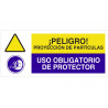 Panneau combiné Danger de projection de particules, utilisation obligatoire du protecteur COFAN