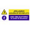 Combined sign Danger incomplete scaffolding Mandatory use of COFAN safety harness