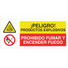 Signo combinado Produtos explosivos perigosos proibido fumar e acender fogo