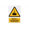 Signo em catalão: Perill carregues suspes (cargas suspensas) COFAN