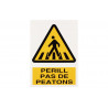 Warning signs for pedestrians, text sign and pictogram COFAN