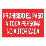 Señal prohibido solo texto - Prohibido el paso a persona no autorizada