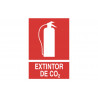 Distress signal pictogram and text COFAN luminescent CO2 extinguisher