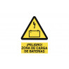 Señal de advertencia pictograma y texto Zona de Carga de Baterías COFAN