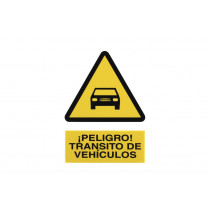 Señal advertencia pictorama y texto - Peligro Tránsito de Vehículos