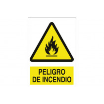 Sinal advertência Pictorama e texto - Fogo Perigo