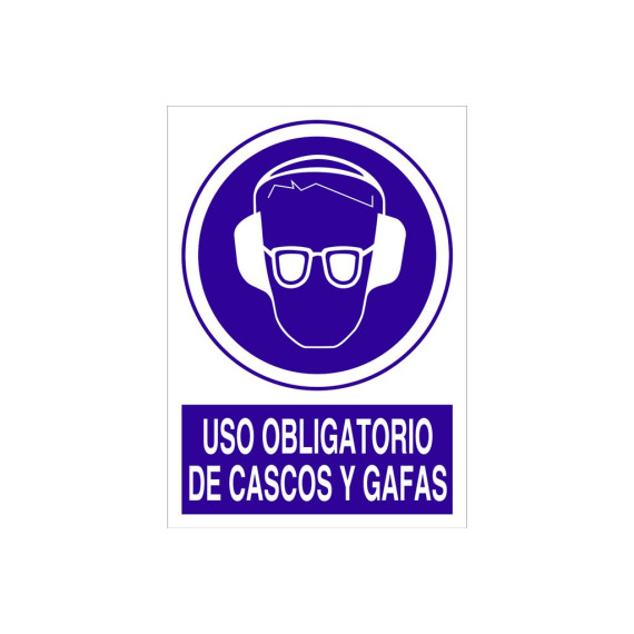 Sinal de Obrigação e Texto - Uso Obrigatório de Capacetes e Óculos