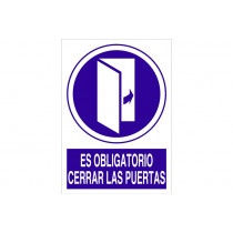 Señal obligación pictorama y texto - Es obligatorio cerrar las puertas