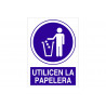 Señal de obligación de pictograma y texto Utilicen la papelera COFAN