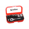 Conjunto mini chave de catraca, vasos e pontas 1/4 de 23 peças COFAN 14009020