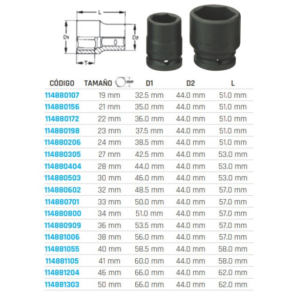 Vasos de impacto hexagonal 3/4" serie regular 940519-C