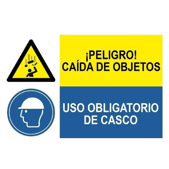 Señal combinada peligro caída de objetos y uso obligatorio de casco