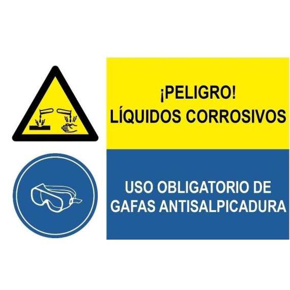 Combined signal Liquids corrosive and mandatory use Glasses