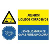 Danger corrosive liquids Mandatory use of splash-proof goggles, combined SEKURECO sign
