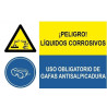 Danger de liquides corrosifs Utilisation obligatoire de lunettes de protection contre les taches, signal combiné SEKURECO
