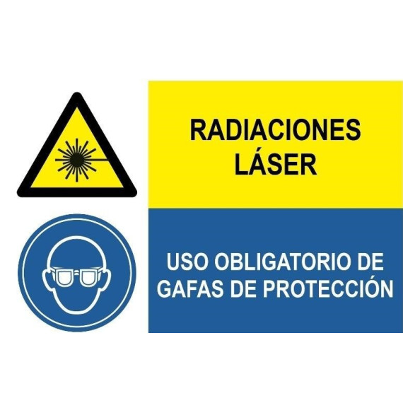 Combined signal Laser radiation and obligatory use Glasses