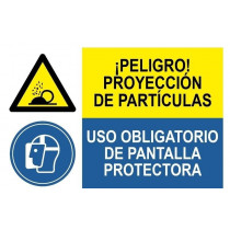 Señal combinada peligro proyeccion particulas uso obligatorio pantalla
