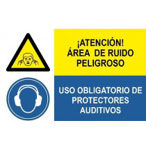 Señal combinada atencion ruido peligroso uso de protectores auditivos