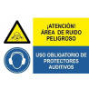 Señal combinada Atención área de ruido peligroso ruido peligroso, Uso obligatorio de protectores auditivos SEKURECO