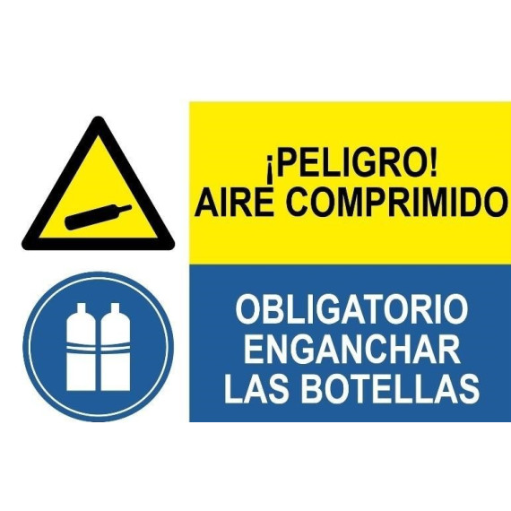 Sinal combinado perigo de ar comprimido e garrafas de gancho
